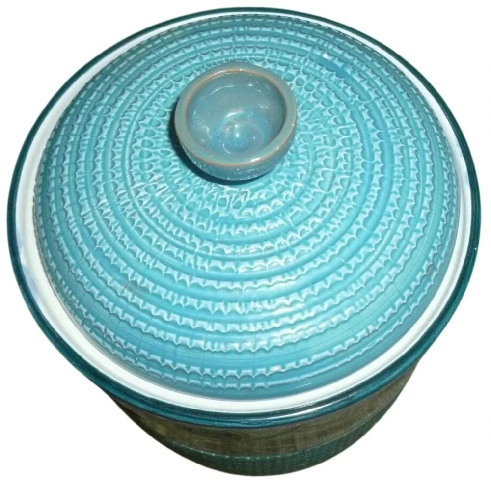 Vintage Fratelli Fanciullacci Italy Turquoise Basketweave Canister‎ MCM Majolica